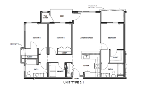 A black and white image of a floor plan for a unit type 3.1.
